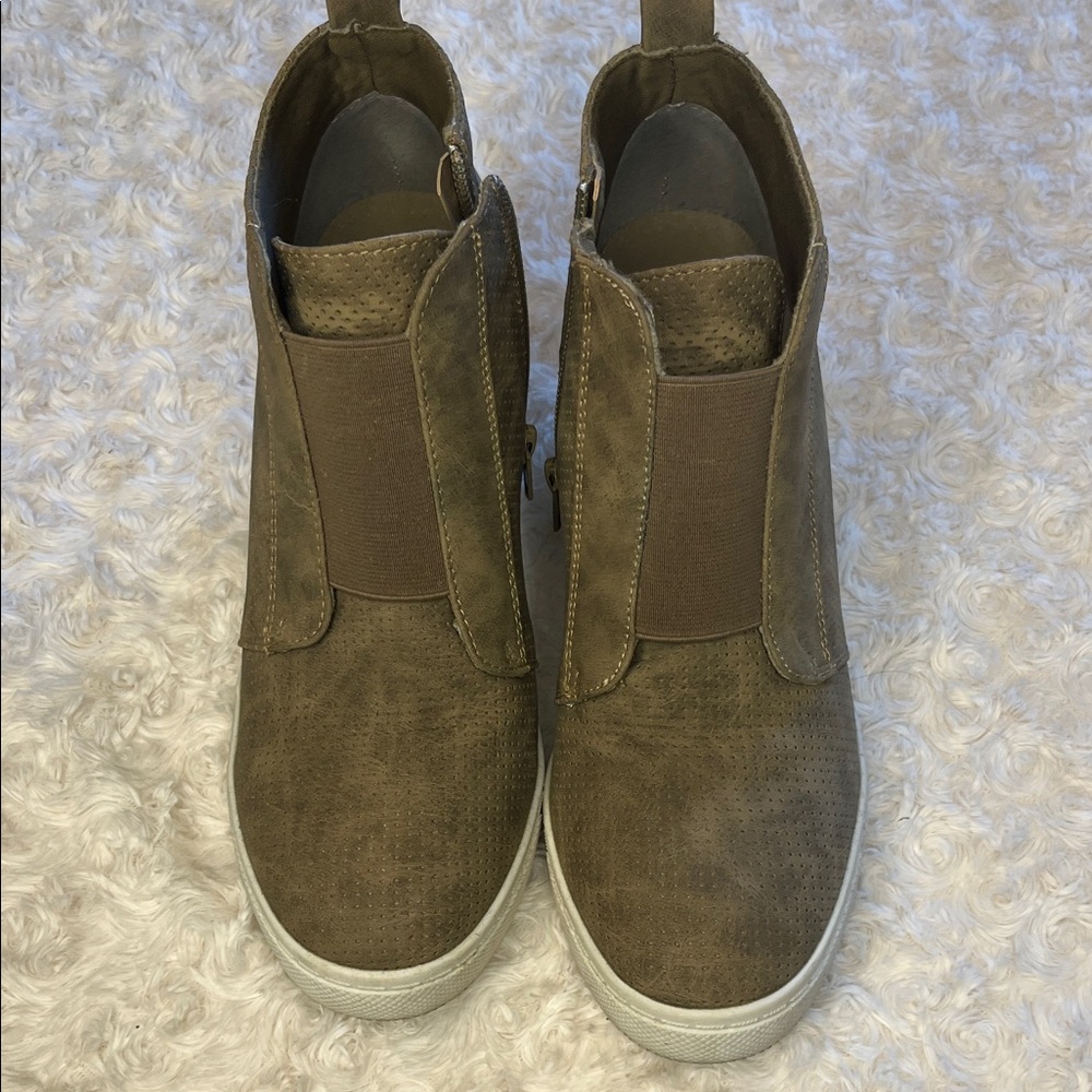 Brown High-Top Wedge Sneakers